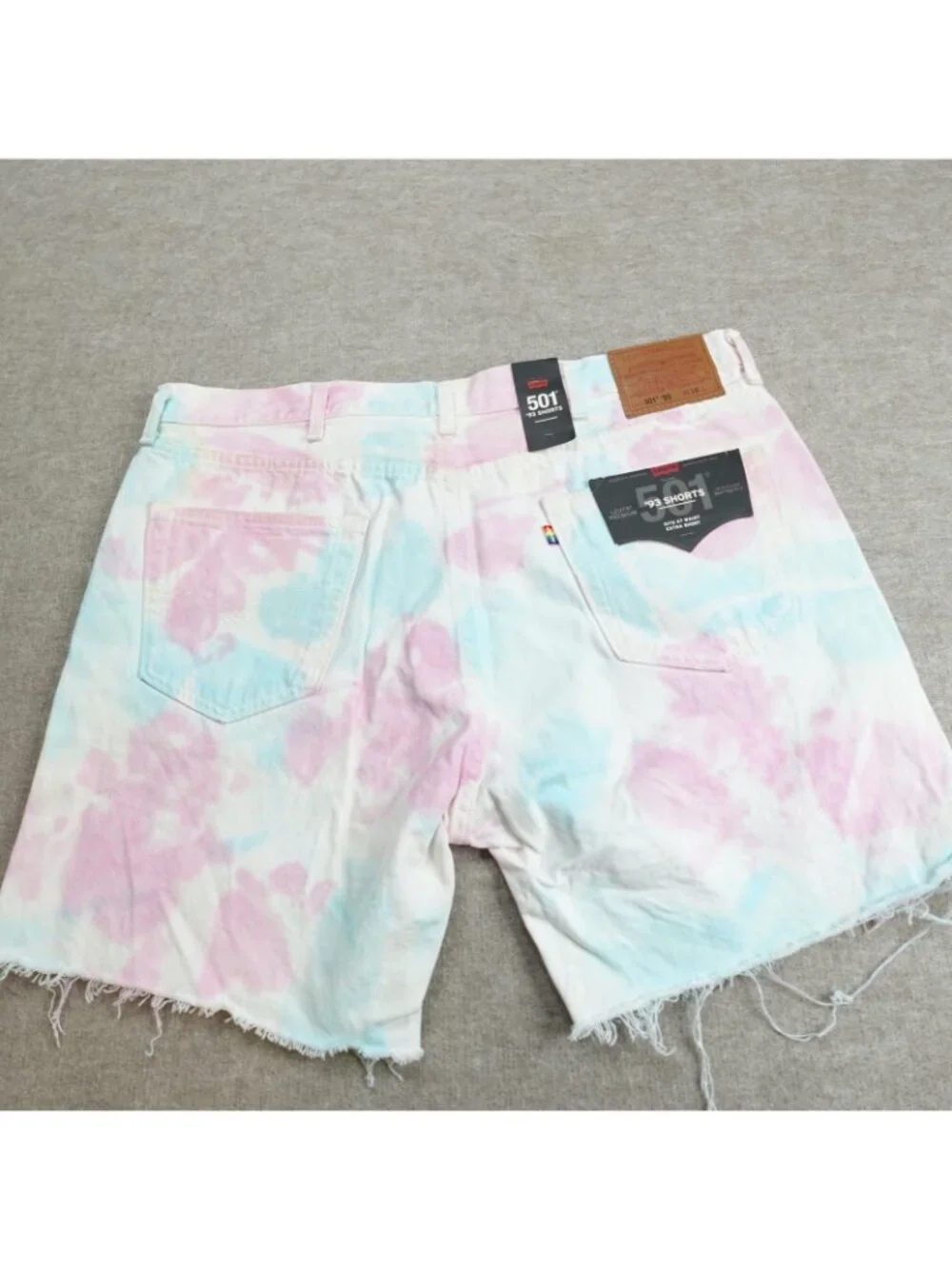 Levi's Shorts Mens 38 White Blue Denim 501 '93 Tie Dye Pride Premium NEW READ